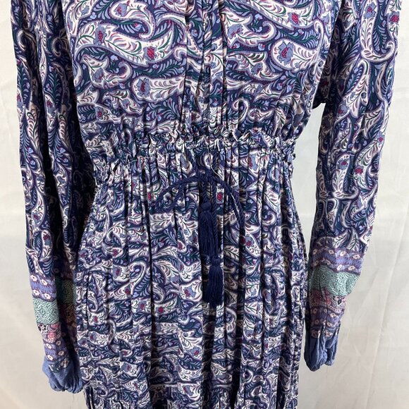 Few Moda Maxi Dress L Blue White Mint Magenta Floral Paisley V-Neck Long Sleeve - Picture 4 of 13